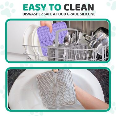 Килимок-лизун для собак та котів, 20 см, з міцними присосками для зняття тривоги та розваг, для купання та дресирування, лопатка та щітка, 2 шт. (фіолетовий та сірий)