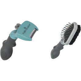 FURminator щітка для вичісування підшерстя для котів S, довга шерсть, 2в1, сіра – професійна фурмінатор-щітка для маленьких котів і собак, подвійна, покращений дизайн, догляд за шерстю