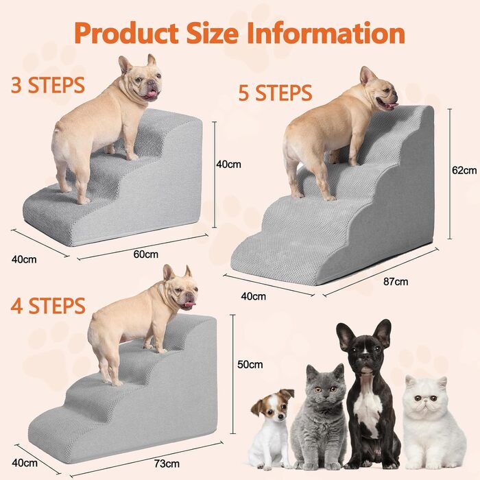 Сходинки для собак Galatée: зручні та стабільні сходи для дому та авто (5 сходин, коричневий/3 сходинки, світло-сірий)