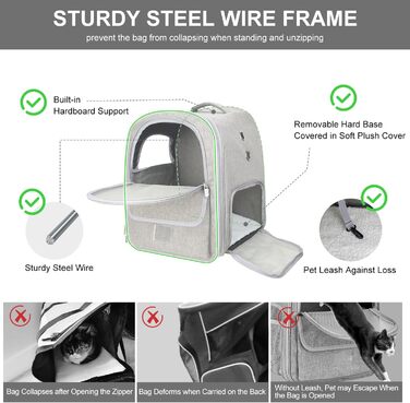 Рюкзак-переноска для котів та собак, дихаючий, сірий | Qlfyuu