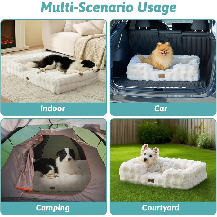 Ортопедичне ліжко для собак з штучного хутра, великі породи, диван з підтримуючим пінополіуретаном та водонепроникним чохлом, неслизьке, м'яке, тепле, пральне, С-подібне (Бежевий, L)