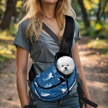 COEQINE Сумка-переноска для собак середніх порід, переноска для тварин, для цуценят, через плече, гаманець, з товстим наповнювачем, регульований плечовий ремінь для Йоркширського тер'єра, Чихуахуа (Синій акула)