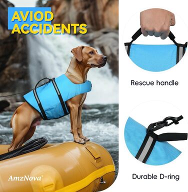 Світловідбиваюча рятувальна жилетка для собак AMZNOVA Rip Stop, XL, блакитна (обхват грудей 53-69 см)