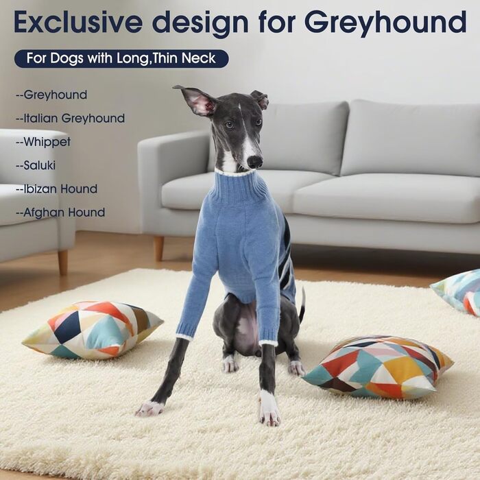 Пуловер IECOii для собак з навушниками, теплий зимовий костюм для грейхаундів, курчаків, віппетів, блакитний, розмір M