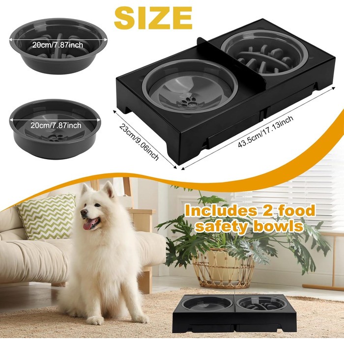 Підставка для миски для собак Focenat, 2-в-1 з захистом від протікання, повільне годування, 5 рівнів регулювання висоти, для собак великих, середніх та маленьких порід