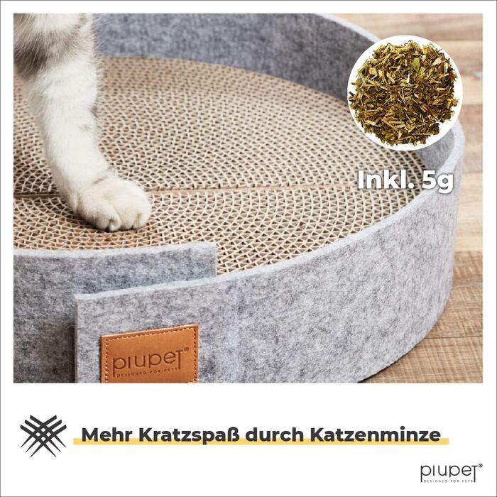 PiuPet® Круглий когтеточка для котів 38 см, стильний фетровий дизайн, кругла гофрокартонна когтеточка для котів