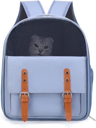 Рюкзак для собак та котів PETCUTE до 8 кг, з внутрішньою страхувальною лінією, дихаючий, з вікном, знімний килимок, блакитний