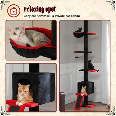 Дряпка для котів PAWZ Road Кактус, підлога-стеля, висота 216-273 см, з гамаком і будиночком, антикіп, чорна
