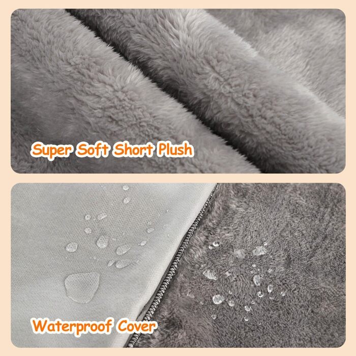 Nobleza Самогріюча килимок для собак та котів, тепла підстилка для домашніх тварин на зиму, м'яке ліжко для собак з Memory Foam, знімний, м'який плюшевий чохол, сірий, 91x58x4 см