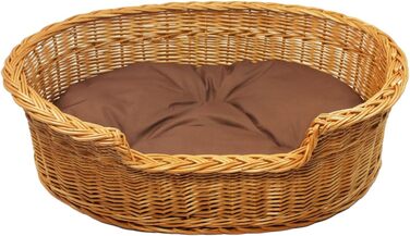 Плетене ліжко для собак та котів з ротангу, розмір 43x28x10/14 см, з подушкою 75x54x21 см (колір коричневий)