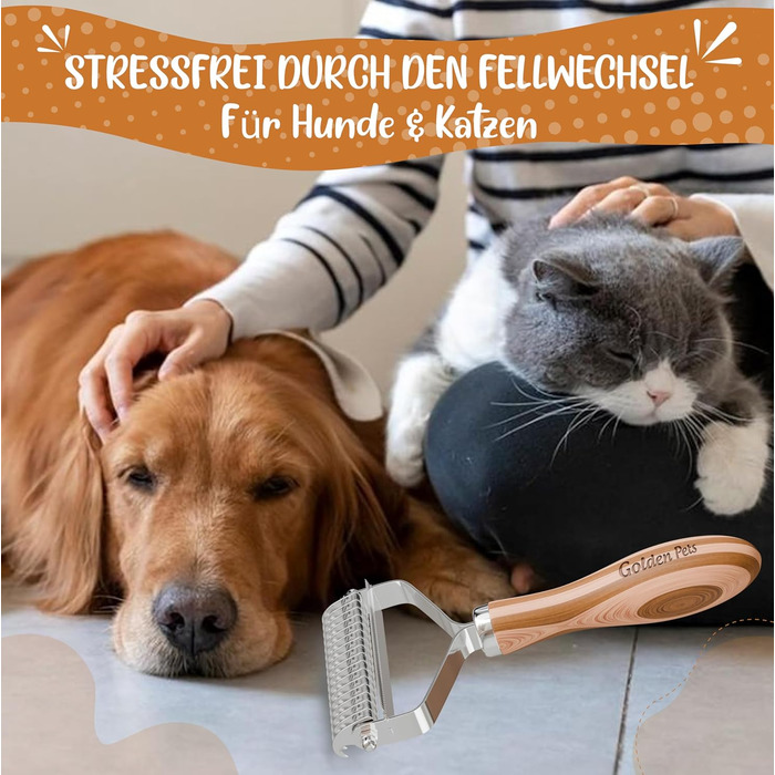 Двостороння щітка для собак та котів 2в1: щітка для підшерстка та гребінець для видалення підшерстка та ковтунів, бамбук, розмір M-L + E-book