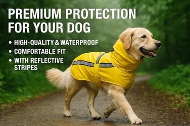 Жовтий дощовик для собак Ciro - розмір A:80см B:69см C:89-98см - поліестер, водонепроникний, з світловідбиваючими смугами, на липучці, можна прати при 30°C
