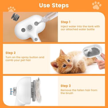 Бьордобра Стімі Кетенбюстш, щітка для котів 3 в 1 зі спіральним масажем, видаляє шерсть, біла