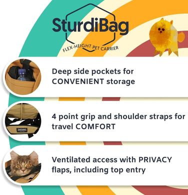 Сумка-переноска для тварин SturdiBag, велика, регульована висота