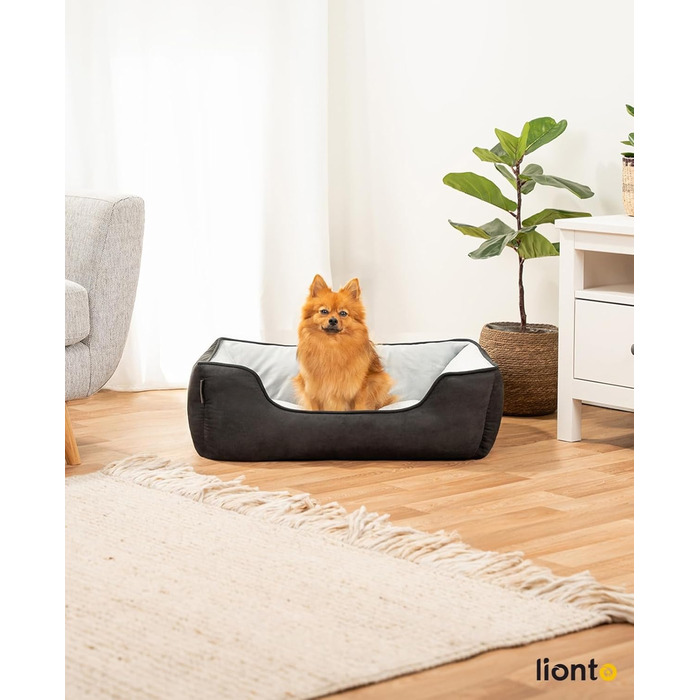 Крісло-ліжко для собак та котів Lionto 2-в-1, 80x60 см, чорний/сірий, зручний вхід, м'яке, з обортною подушкою, легко чиститься, імітація замші