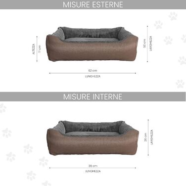 Італійська постільна білизна для тварин Hundehütte Love, підходить для всіх сезонів (Тауновий сірий, 62 x 50 x 17 см)