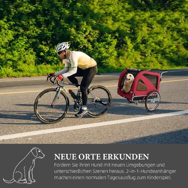 XL велосипедно-біговий перевізник для собак 2-в-1 з гальмом та світловідбивачами, 600D Oxford, до 40 кг (Червоний)