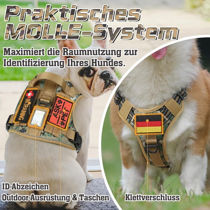 Нашийник для собак Rabbitgoo середнього розміру, анти-тяговильний, регульований з ручкою, міцний, з металевими пряжками, для піших прогулянок (M, L), камуфляжний, коричневий