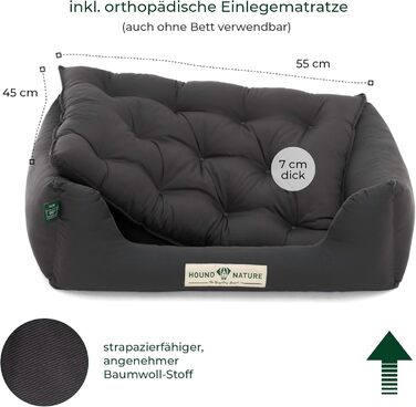 Ортопедичне ліжко для собак HOUND & NATURE Zermatt, корзина для собак середніх порід з високим бортиком, м'яке собаче ліжко з подушкою, яку можна прати (M - 95x70 см, S | 75x60 см, сірий)