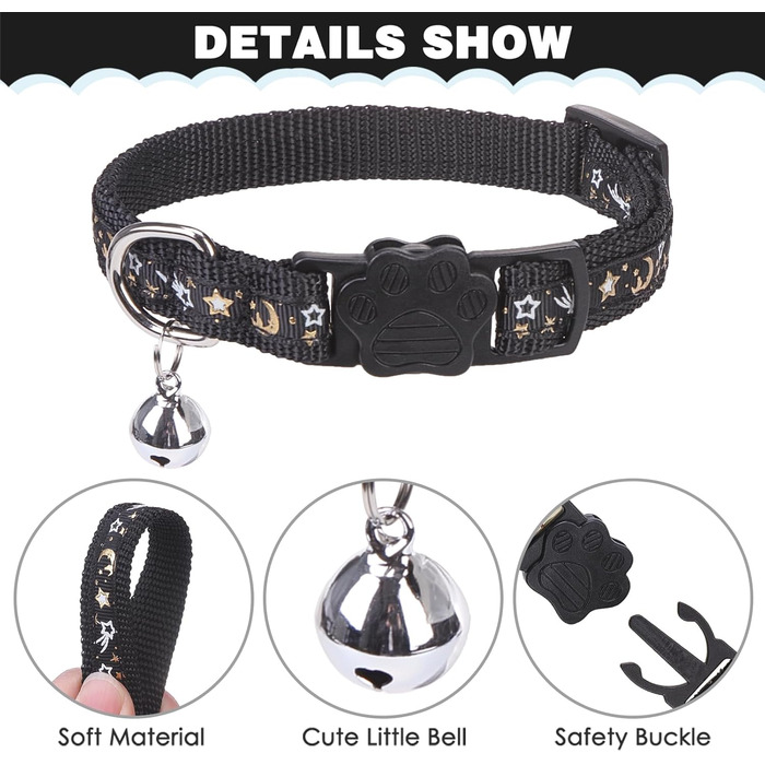 Шлейка для кота PAWCHIE з повідком та нашийником, вихідний замок, регульована, світиться в темряві, для кошенят, прогулянки на вулиці, чорний, середній