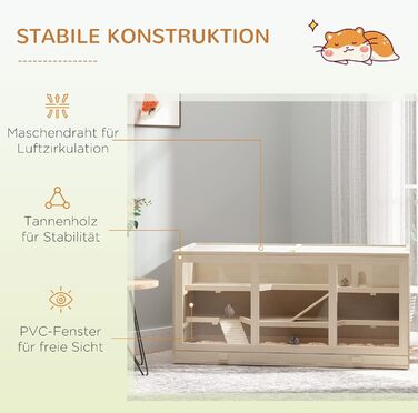 Клітка для тварин PawHut, клітка для гризунів з рампою та гойданням, верхня кришка відкривається, знімна піддон, дерево сосна та PS пластик, 115 x 60 x 55 см