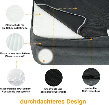 Ортопедичне собаче ліжко Zedelmaier для середніх та великих собак, 90x68x25 см, стійке до подряпин, з товстим матрацом, зручне, знімний чохол, темно-сірий колір