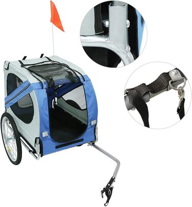 Багатофункціональний велопричіп 2-в-1: для дітей та домашніх тварин. Велосипедний візок-причіп, 2 місця, сірий/блакитний (137x73x90 см)