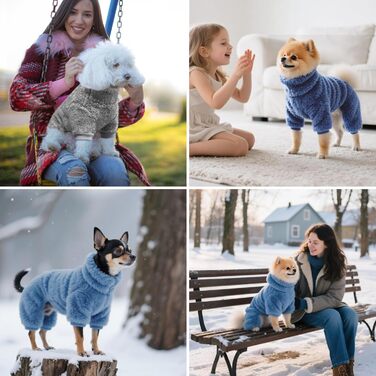 3-Piece Set Плюшеві піжами для собак Idepet, теплий одяг для тварин, костюми для собак та котів, розмір S (Сірий, Синій, Морська хвиля)