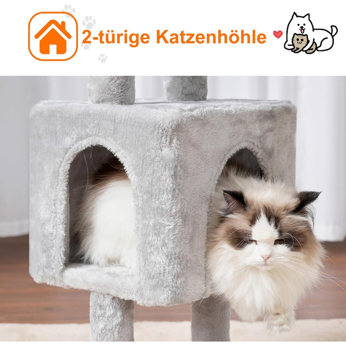 Кігтеточка для котів Heybly Kratzbaum 100 см: комплексна кігтеточка з платформою, гамаком, іграшками, сірого кольору HCT006SW