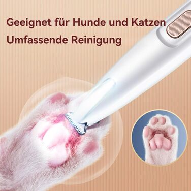 Триммер для собак Yagerod: тиха машинка для догляду за чутливими подушечками лап з LED-підсвічуванням, USB, водонепроникна