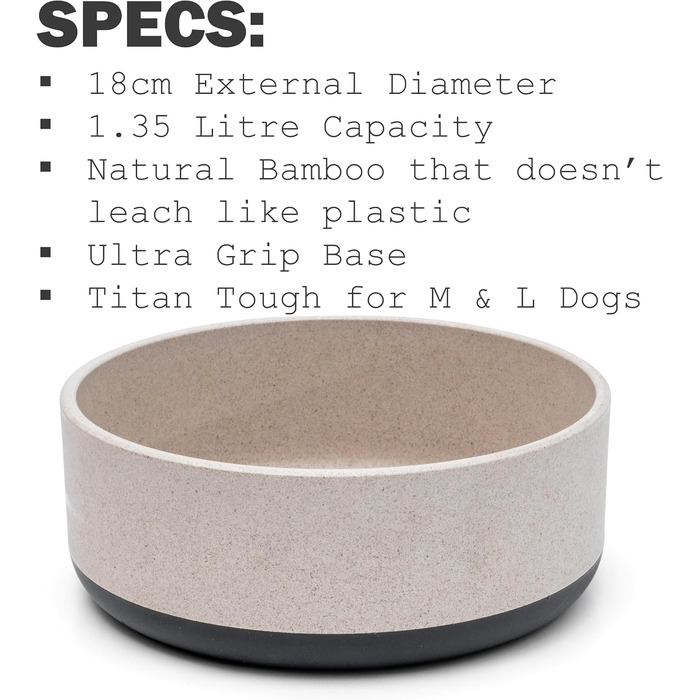 Миска для собак Titan з бамбука та гуми, 22 см, з антиковзким дном, сіра, екологічна, антибактеріальна, довговічна, нетоксична, для середніх та великих собак