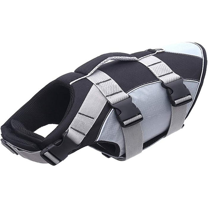 Спасальний жилет для собак PJDDP, чорний, L. Жилет для плавання з надмірною плавучістю та рятувальним руків'ям.