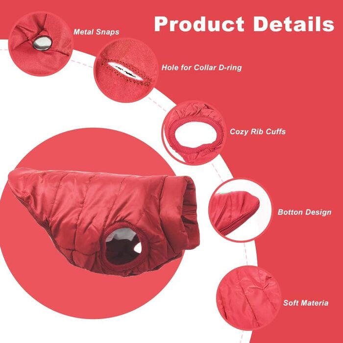 Зимовий одяг для собак Meioro: тепла куртка, флісова жилетка, м'який світшот для маленьких та середніх собак (XXL, Rosso)