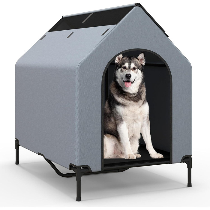 Будка для собак COSTWAY 2 в 1 з лежаком, Outdoor, сіра, 75 x 110 x 106 см