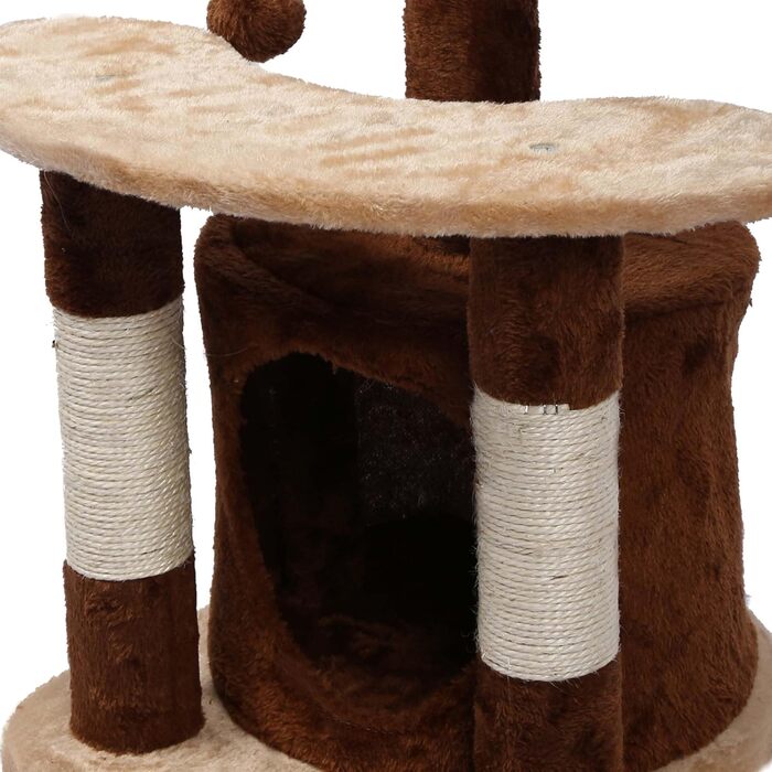 Дряпальня для котів Wiltec 67 см, чорно-біла з сизалю, платформа, будиночок та іграшковий м'яч, крізь котячий комплекс