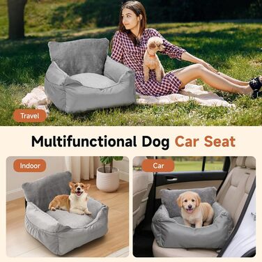 Зручний автокрісло для собак з кишенею, водонепроникне лежак для тварин, неслизьке автоліжко для маленьких собак, 55 x 50 x 35 см (Сірий)