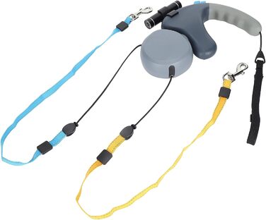 Подвійна собача повідка, висувна повідка з LED-підсвічуванням для двох собак, з фіксатором, регульована, 9,8 футів, 360° без перекручування (сіра)