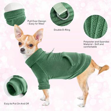 Теплий пуловер для собак Mosukoirl з кишенею: бавовняний світшот для маленьких та середніх собак, котів, чихуахуа. Світло-зелений & зелений колір