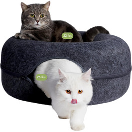 Котяча печера CATTASAURUS Peekaboo темно-сіра для великих і кількох котів до 13,6 кг, тунель-будиночок для домашніх котів, велике кругле ліжко-донат, пране