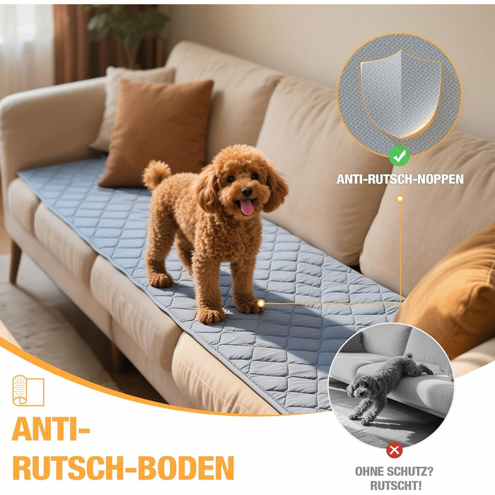 Водонепроникний килимок для собак Lekereise 157x208 см - 100% поглинаючий та захист від протікання, м'який, неслизький. Захист диванів, ліжок та авто. Килимок для собак та котів (сірий, 70 x 175 см).