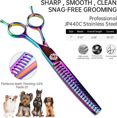 Професійна витончена ножиці для грумінгу собак та котів, 17.5 см, японська сталь, зменшення густоти на 65%, фіолетовий колір