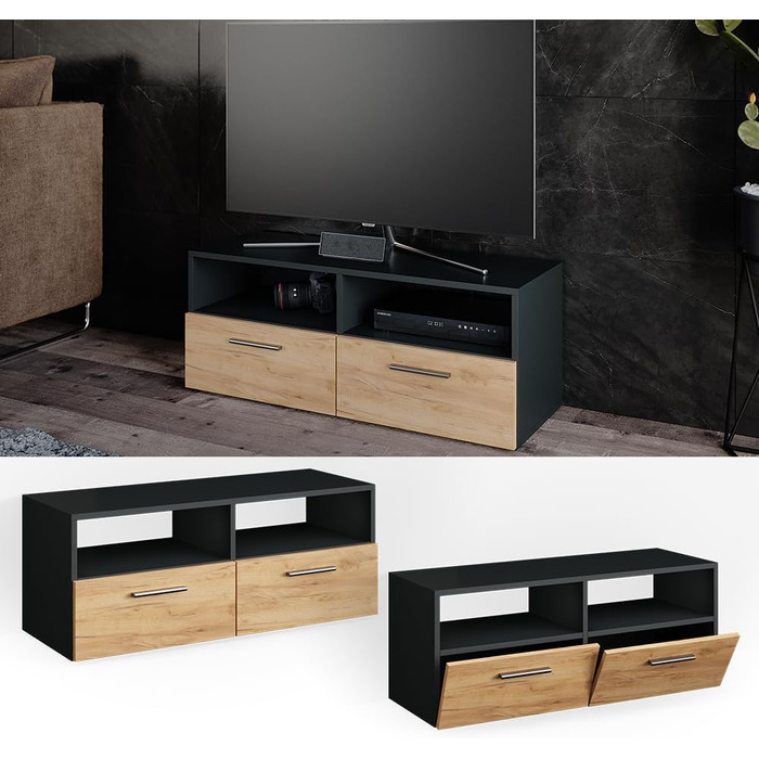 ТВ-тумба Vicco Diego, білий глянець, 95x38 см, антрацит