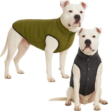 Зимова куртка для собак LovinPet, двостороння, розміри M, L, XL, куртка з ґудзиками, вітронепроникна, снігонепроникна та водонепроникна, темно-зелена та сіра для холодної погоди