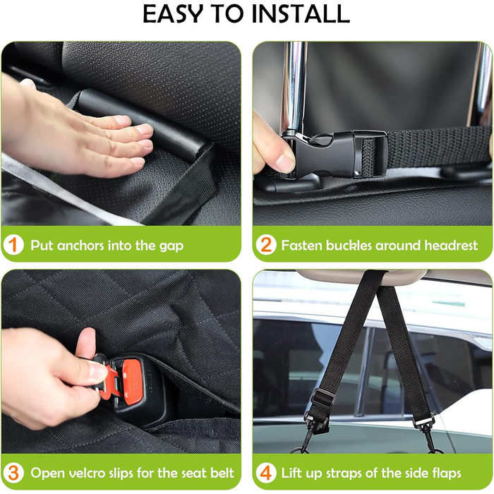 Захисна підстилка для собак у машину ALLSOPETS – водовідштовхувальна, неслизька, з сіткою, ременями безпеки та кишенькою для авто, SUV, вантажівка (антрацит, чорний)