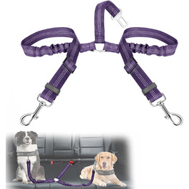 Ремінь безпеки для собак у машину, еластичний, подвійний, регульований (фіолетовий)