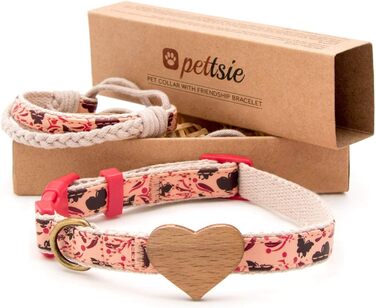 Нашийник для собак Pettsie з серцем та браслетом дружби, регульовані розміри S та M, зручний дизайнерський льон, міцний та довговічний, чудовий подарунок для любителів собак (26,7 - 36,8 см (S), червоний)
