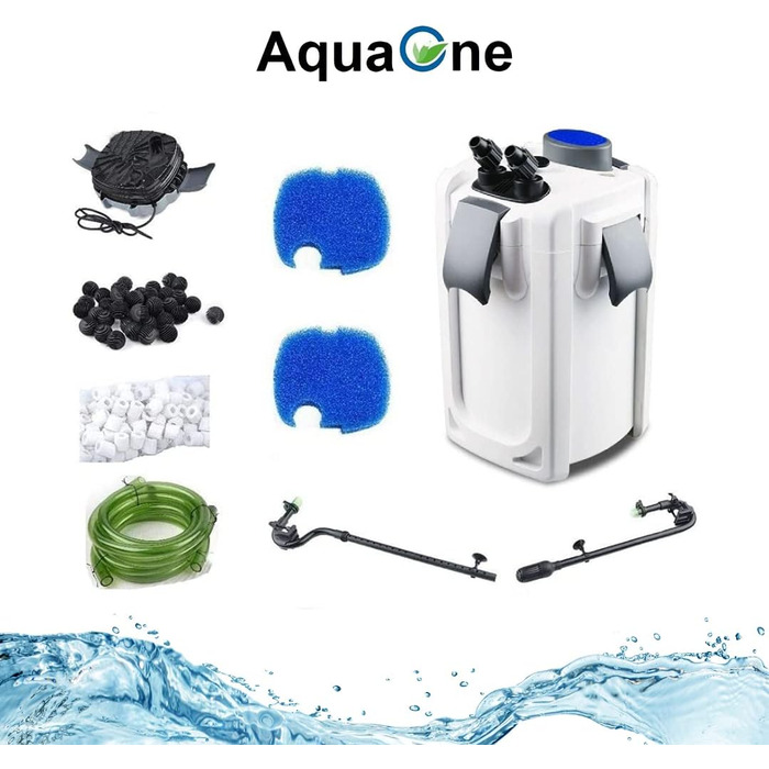 Зовнішній фільтр для акваріума AquaOne HW-702A, 1000 л/год, для акваріумів до 400 л, з фільтрувальними матеріалами, для прісної та морської води