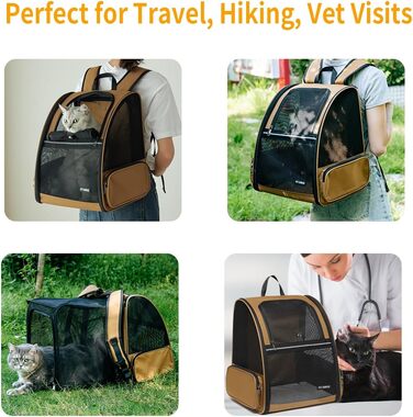 Рюкзак-переноска для кота та собаки, розширюваний, коричневий. Підходить для котів та собак вагою до 9 кг