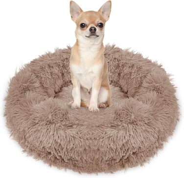 Кругле ліжко для собак Springos з антиковзною основою, м'яке та комфортне (40 см, світло-коричневе)