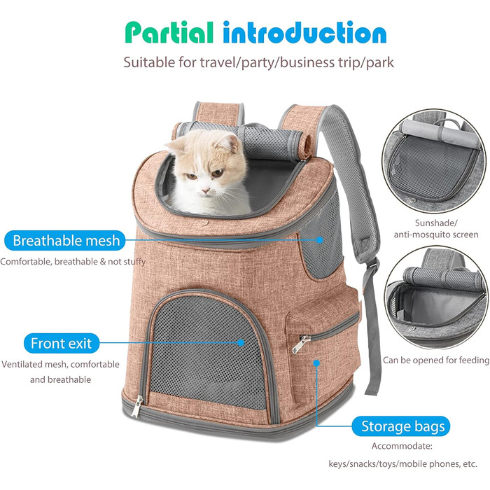 Рюкзак для собак PETCUTE з дихаючою вставкою та м'яким матрацом, складний, з безпечною шлейкою, для подорожей, велосипеду, авіаперельотів, колір імбирно-жовтий